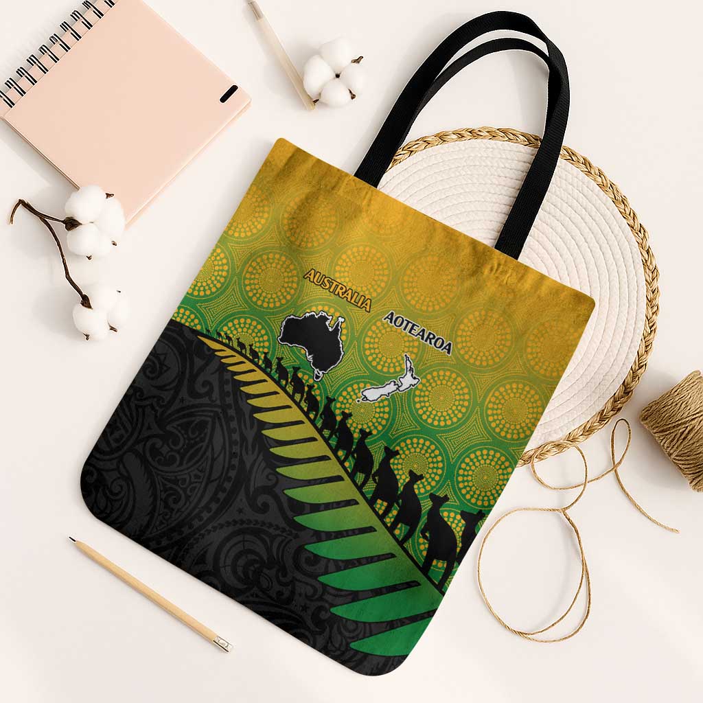 Australia New Zealand Rugby Tote Bag Gradient Aboriginal Wallabies and Maori Black Fern - Aussie Hoodie