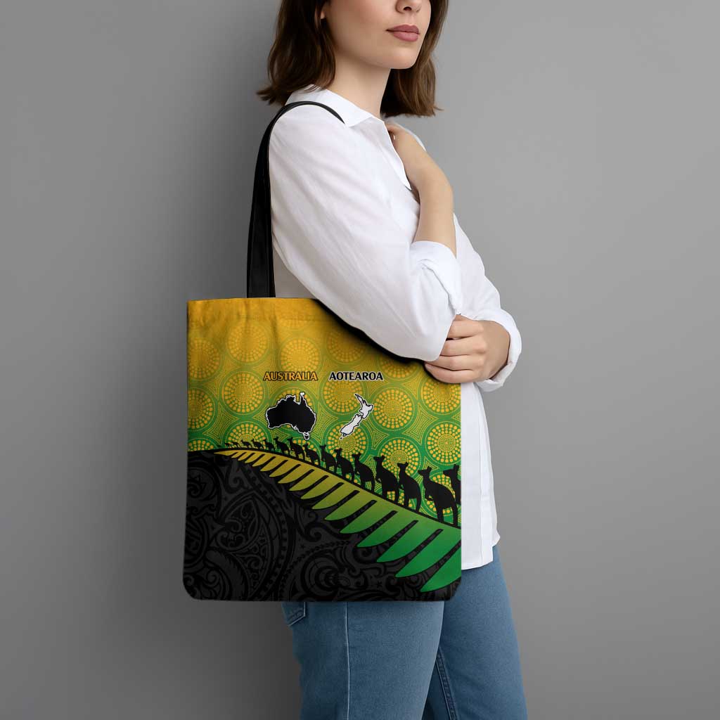 Australia New Zealand Rugby Tote Bag Gradient Aboriginal Wallabies and Maori Black Fern - Aussie Hoodie