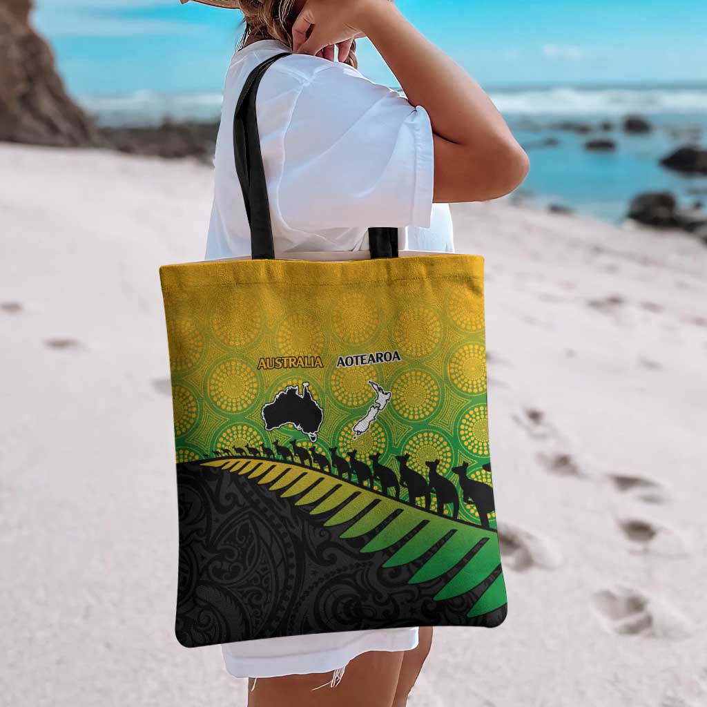Australia New Zealand Rugby Tote Bag Gradient Aboriginal Wallabies and Maori Black Fern - Aussie Hoodie