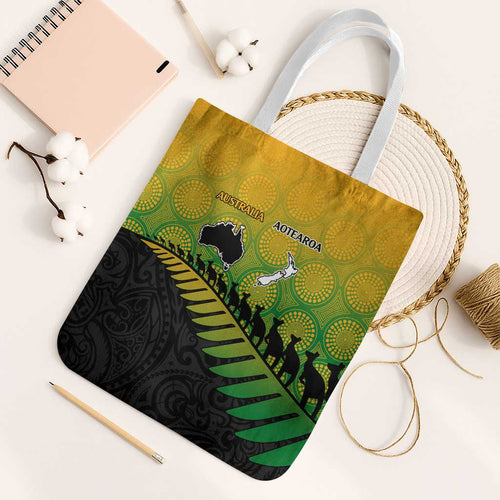 Australia New Zealand Rugby Tote Bag Gradient Aboriginal Wallabies and Maori Black Fern - Aussie Hoodie