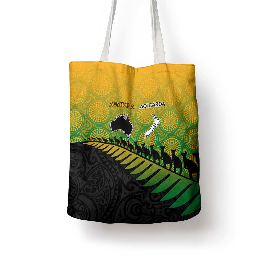 Australia New Zealand Rugby Tote Bag Gradient Aboriginal Wallabies and Maori Black Fern - Aussie Hoodie