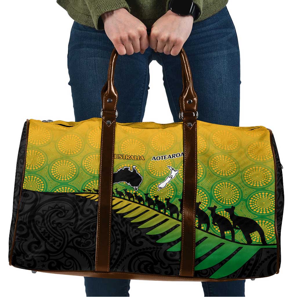 Australia New Zealand Rugby Travel Bag Gradient Aboriginal Wallabies and Maori Black Fern - Aussie Hoodie