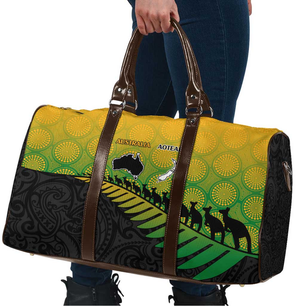 Australia New Zealand Rugby Travel Bag Gradient Aboriginal Wallabies and Maori Black Fern - Aussie Hoodie