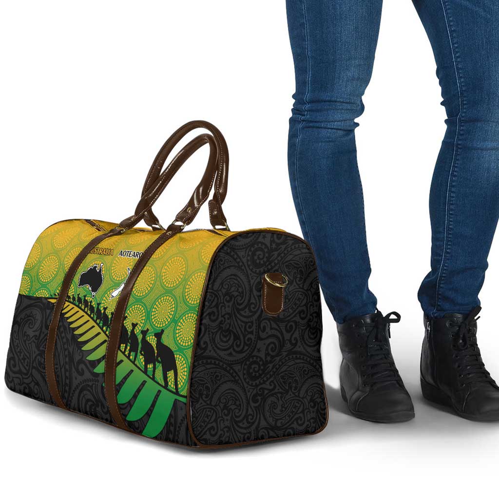 Australia New Zealand Rugby Travel Bag Gradient Aboriginal Wallabies and Maori Black Fern - Aussie Hoodie
