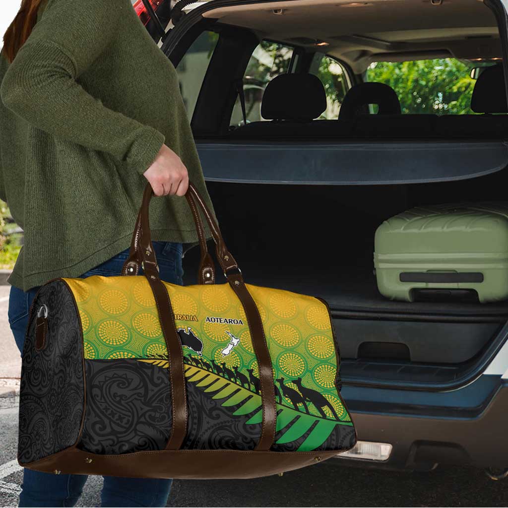 Australia New Zealand Rugby Travel Bag Gradient Aboriginal Wallabies and Maori Black Fern - Aussie Hoodie