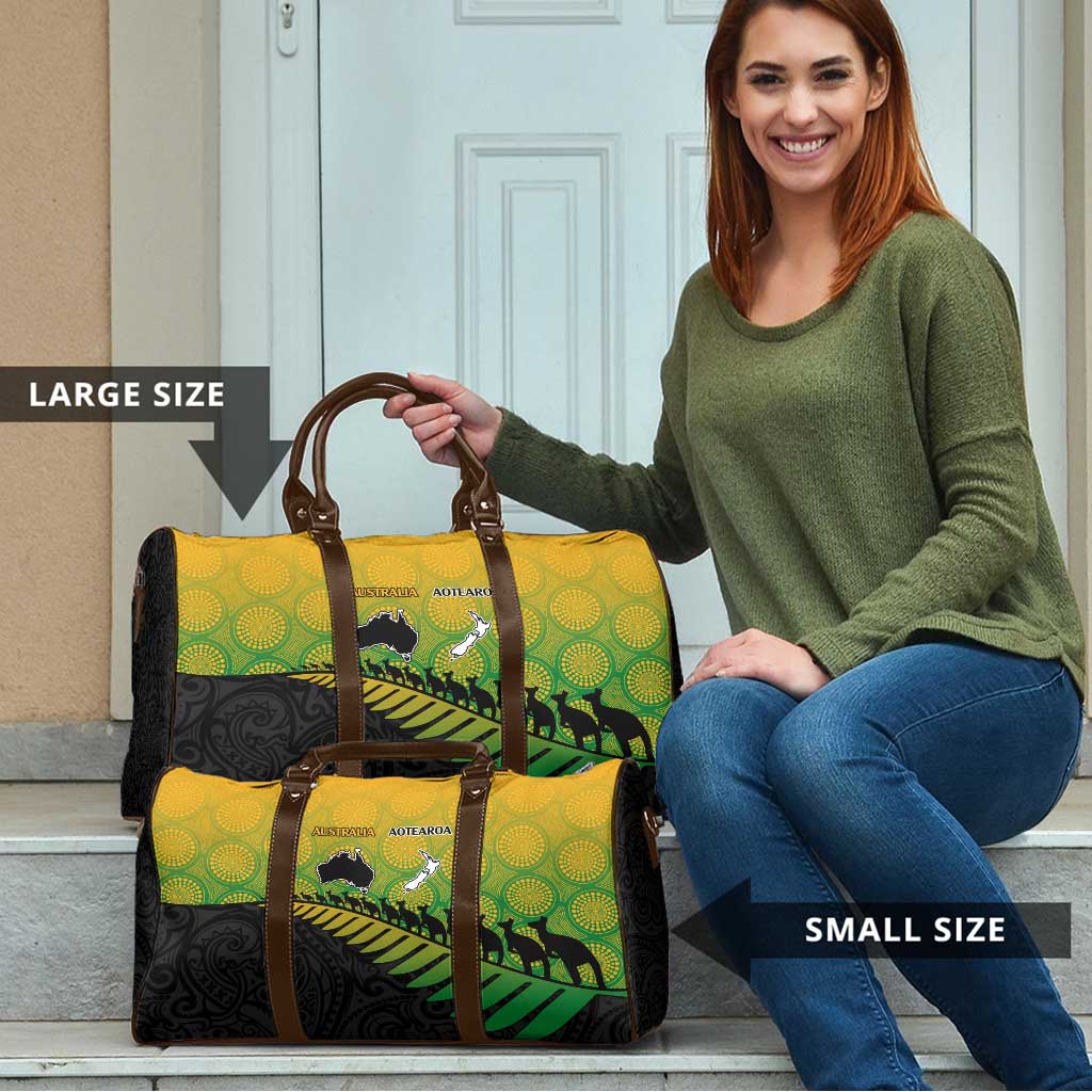 Australia New Zealand Rugby Travel Bag Gradient Aboriginal Wallabies and Maori Black Fern - Aussie Hoodie