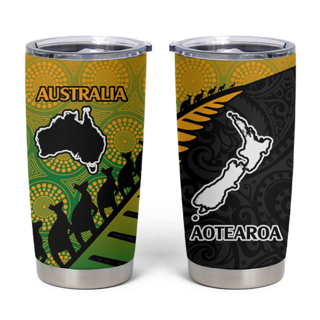 Australia New Zealand Rugby Tumbler Cup Gradient Aboriginal Wallabies and Maori Black Fern - Aussie Hoodie