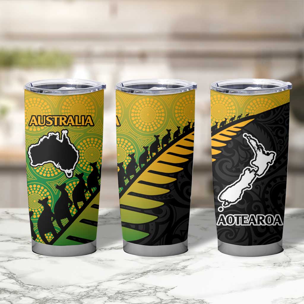 Australia New Zealand Rugby Tumbler Cup Gradient Aboriginal Wallabies and Maori Black Fern - Aussie Hoodie