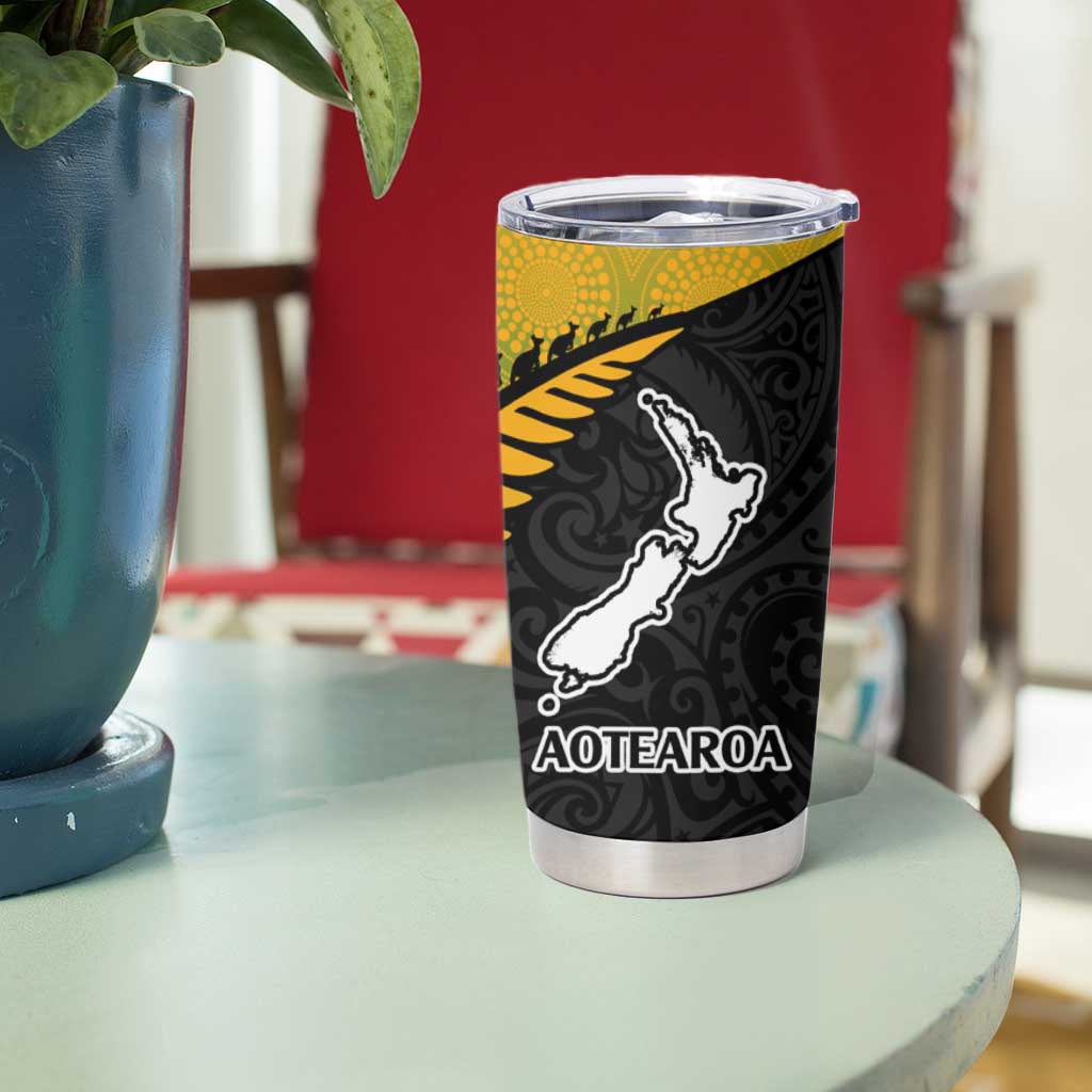 Australia New Zealand Rugby Tumbler Cup Gradient Aboriginal Wallabies and Maori Black Fern - Aussie Hoodie