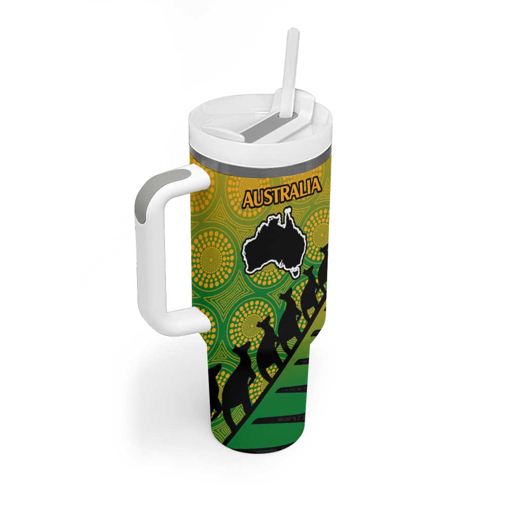 Australia New Zealand Rugby Tumbler With Handle Gradient Aboriginal Wallabies and Maori Black Fern - Aussie Hoodie