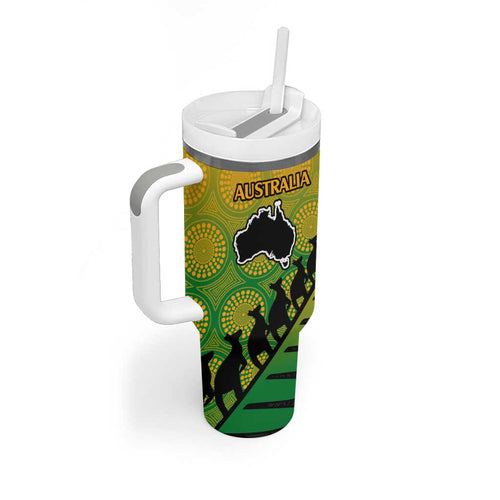 Australia New Zealand Rugby Tumbler With Handle Gradient Aboriginal Wallabies and Maori Black Fern - Aussie Hoodie