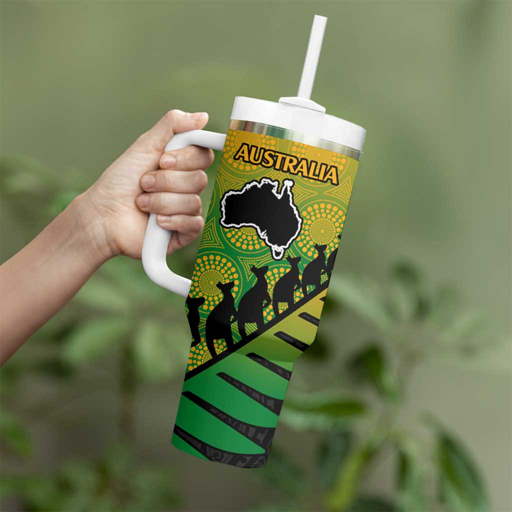 Australia New Zealand Rugby Tumbler With Handle Gradient Aboriginal Wallabies and Maori Black Fern - Aussie Hoodie