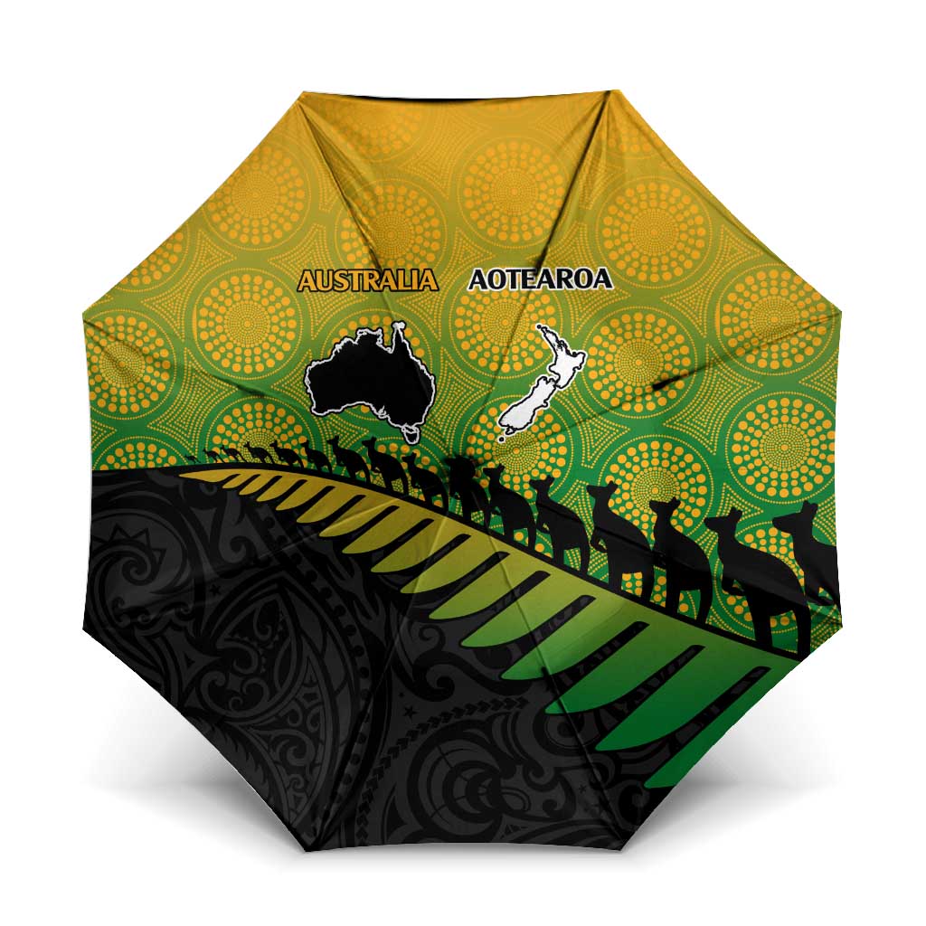 Australia New Zealand Rugby Umbrella Gradient Aboriginal Wallabies and Maori Black Fern - Aussie Hoodie
