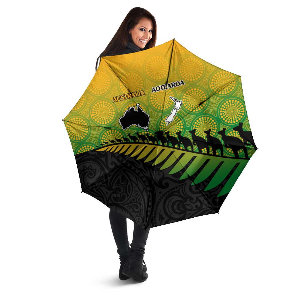 Australia New Zealand Rugby Umbrella Gradient Aboriginal Wallabies and Maori Black Fern - Aussie Hoodie