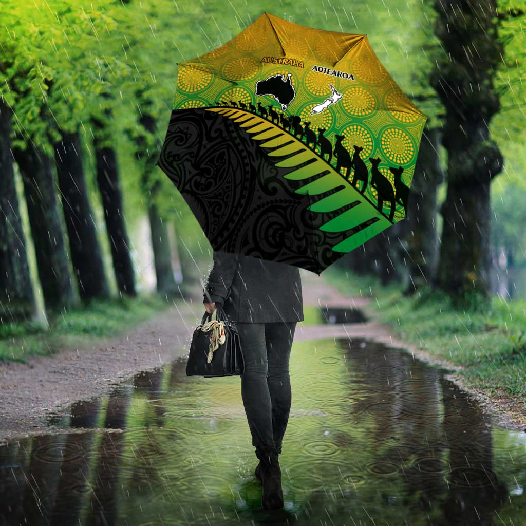 Australia New Zealand Rugby Umbrella Gradient Aboriginal Wallabies and Maori Black Fern - Aussie Hoodie