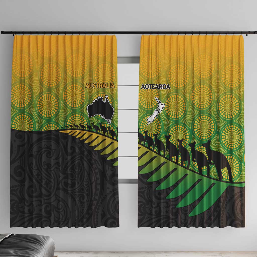 Australia New Zealand Rugby Window Curtain Gradient Aboriginal Wallabies and Maori Black Fern - Aussie Hoodie