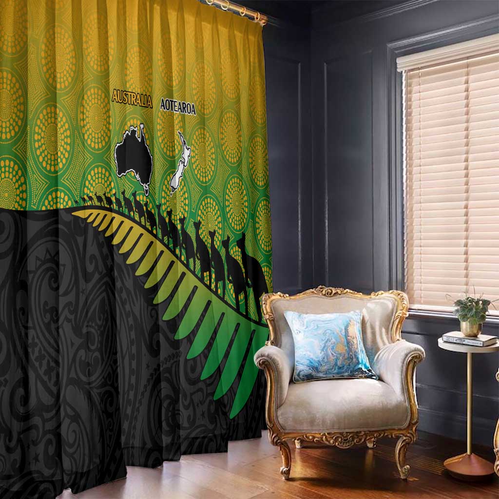 Australia New Zealand Rugby Window Curtain Gradient Aboriginal Wallabies and Maori Black Fern - Aussie Hoodie