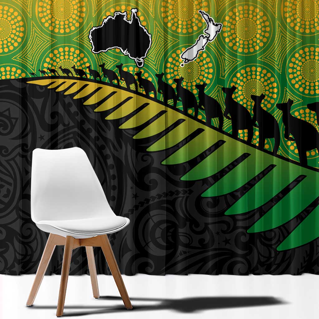Australia New Zealand Rugby Window Curtain Gradient Aboriginal Wallabies and Maori Black Fern - Aussie Hoodie