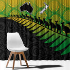 Australia New Zealand Rugby Window Curtain Gradient Aboriginal Wallabies and Maori Black Fern - Aussie Hoodie