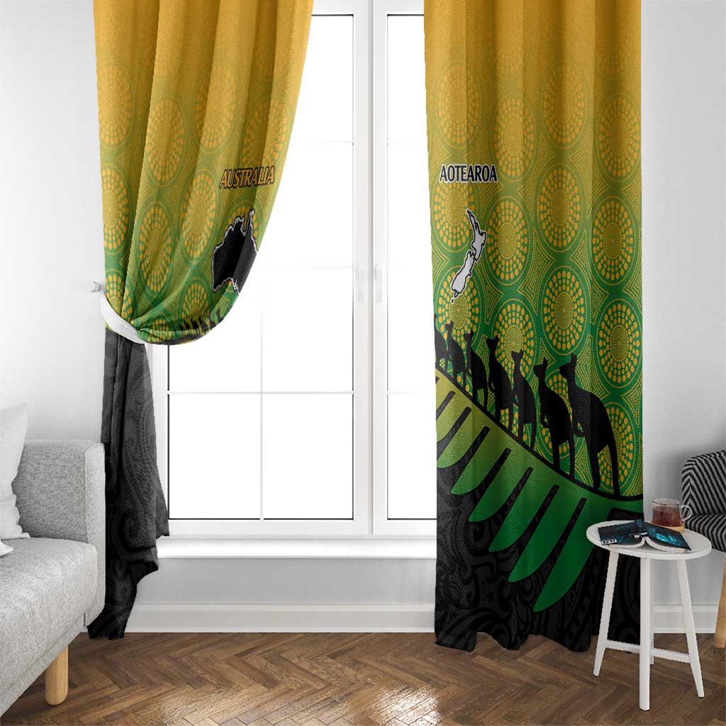 Australia New Zealand Rugby Window Curtain Gradient Aboriginal Wallabies and Maori Black Fern - Aussie Hoodie