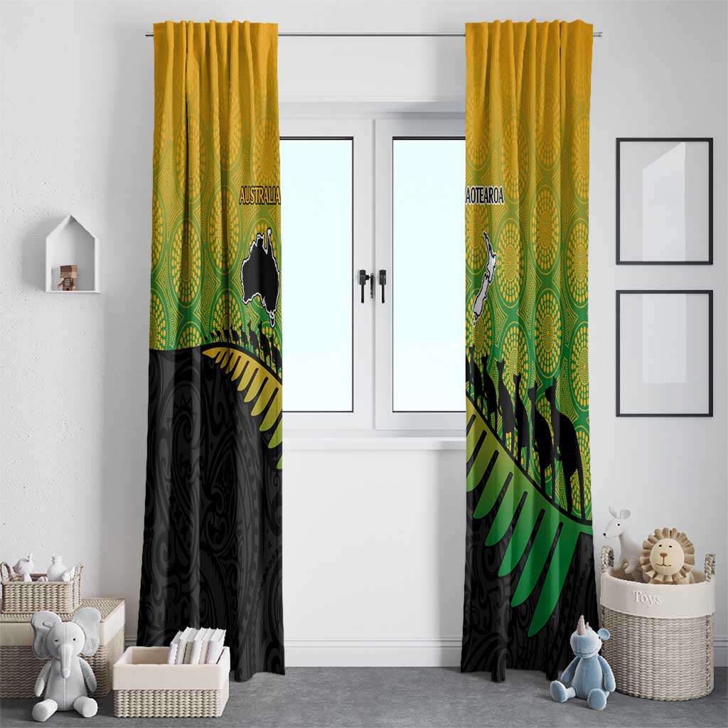 Australia New Zealand Rugby Window Curtain Gradient Aboriginal Wallabies and Maori Black Fern - Aussie Hoodie