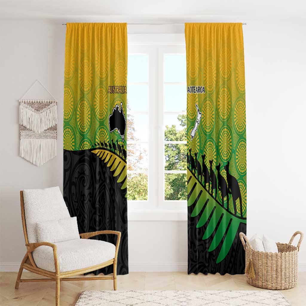Australia New Zealand Rugby Window Curtain Gradient Aboriginal Wallabies and Maori Black Fern - Aussie Hoodie