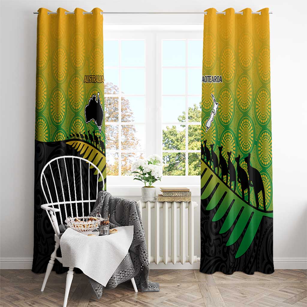 Australia New Zealand Rugby Window Curtain Gradient Aboriginal Wallabies and Maori Black Fern - Aussie Hoodie