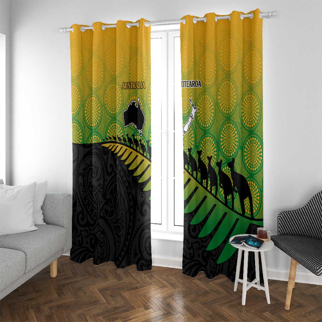 Australia New Zealand Rugby Window Curtain Gradient Aboriginal Wallabies and Maori Black Fern - Aussie Hoodie
