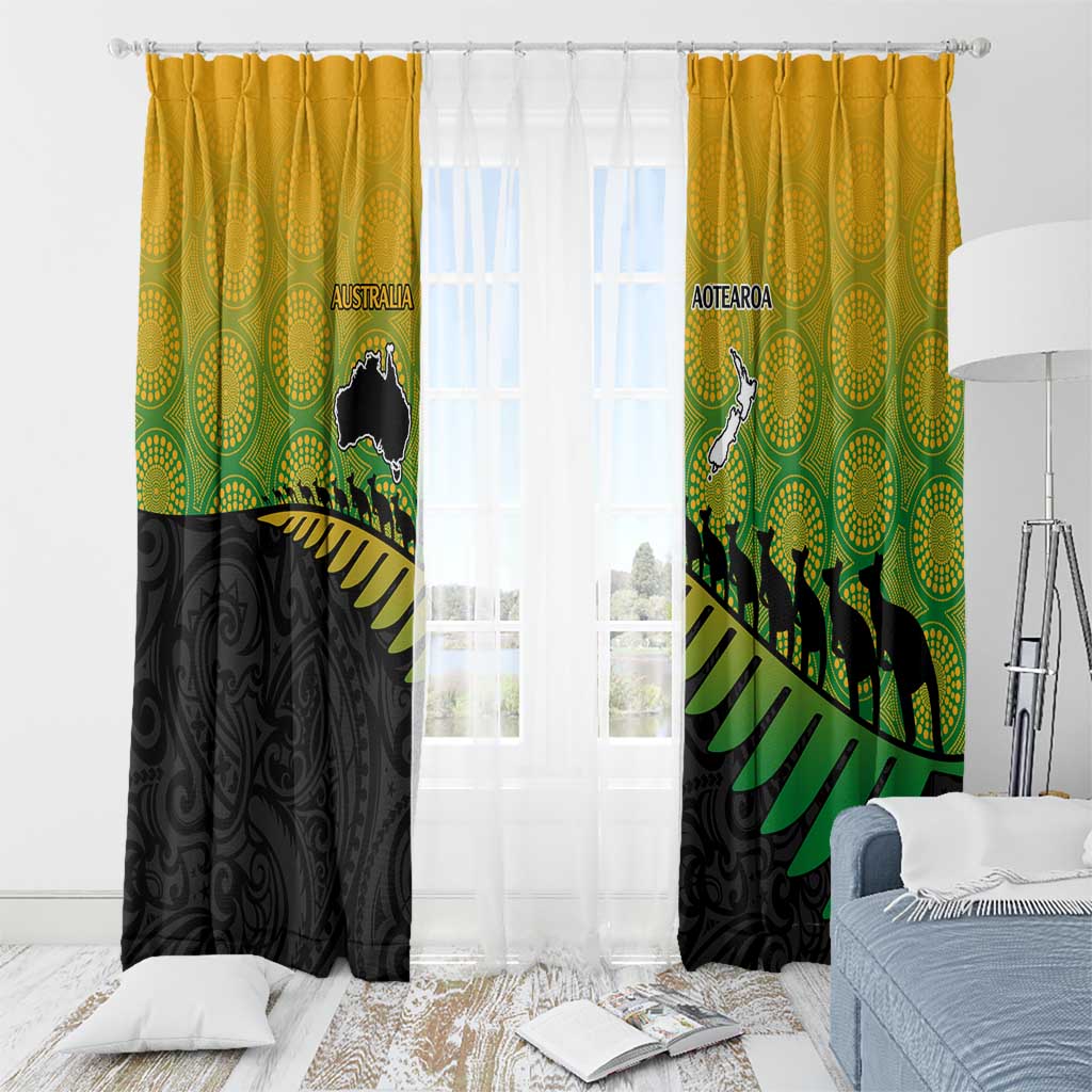 Australia New Zealand Rugby Window Curtain Gradient Aboriginal Wallabies and Maori Black Fern - Aussie Hoodie