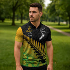 Australia New Zealand Rugby Zipper Polo Shirt Gradient Aboriginal Wallabies and Maori Black Fern - Aussie Hoodie