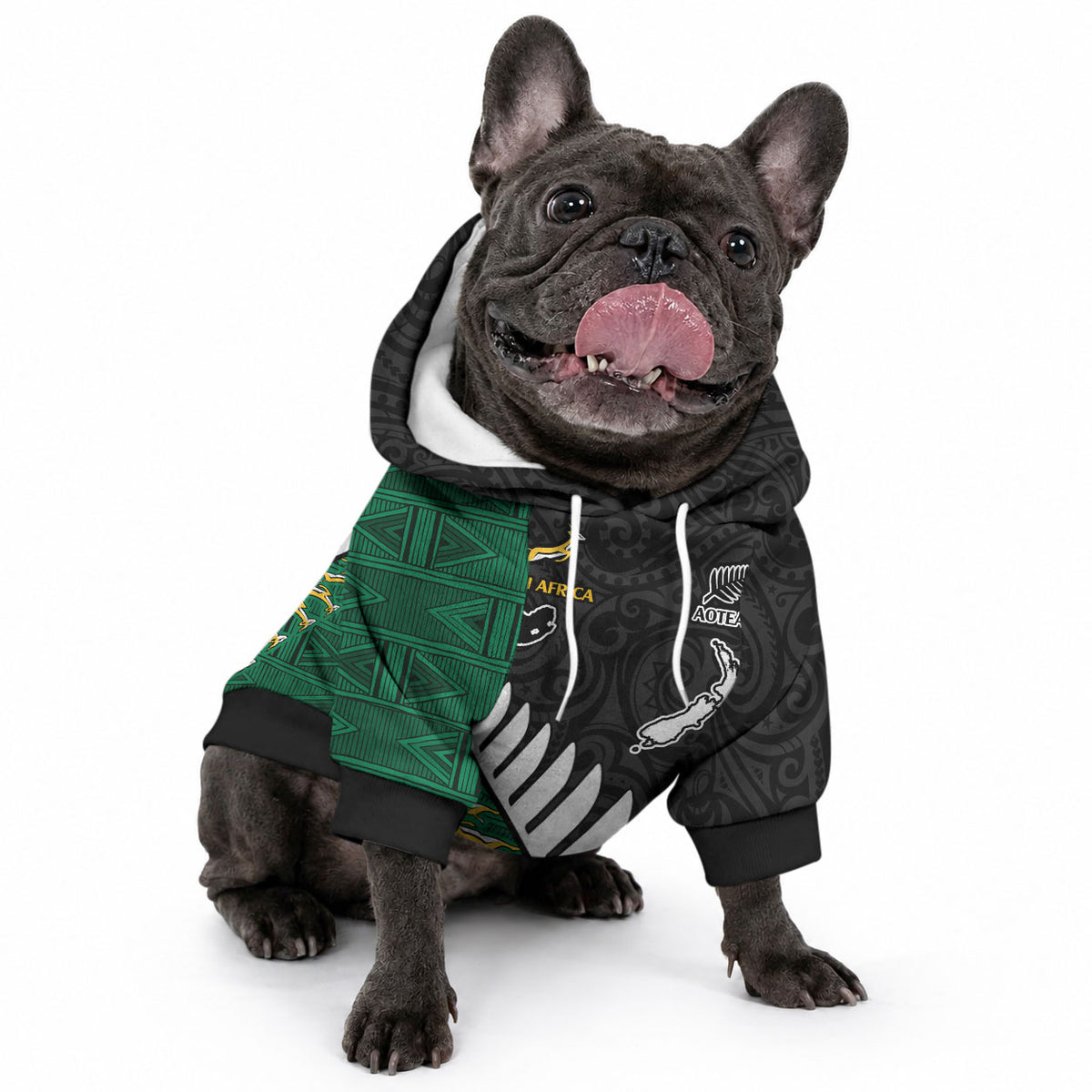 Custom South Africa and Aotearoa Rugby Pet Hoodie Springboks Black Fern Maori Vibe