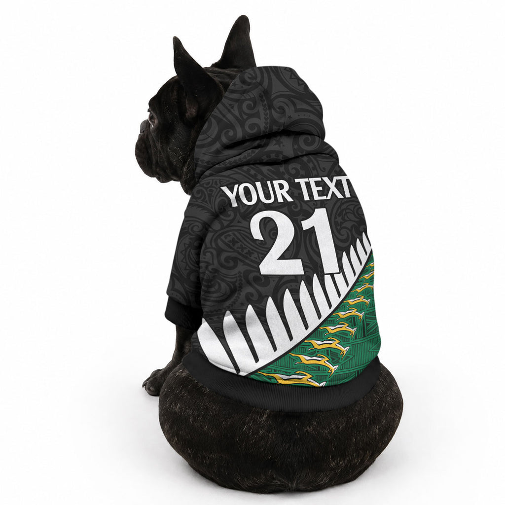 Custom South Africa and Aotearoa Rugby Pet Hoodie Springboks Black Fern Maori Vibe