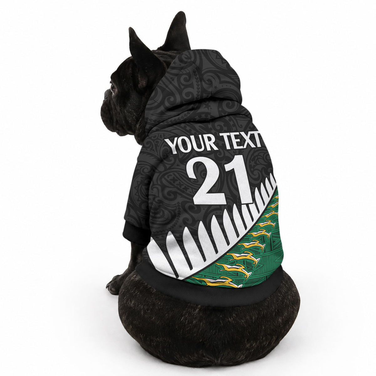 Custom South Africa and Aotearoa Rugby Pet Hoodie Springboks Black Fern Maori Vibe