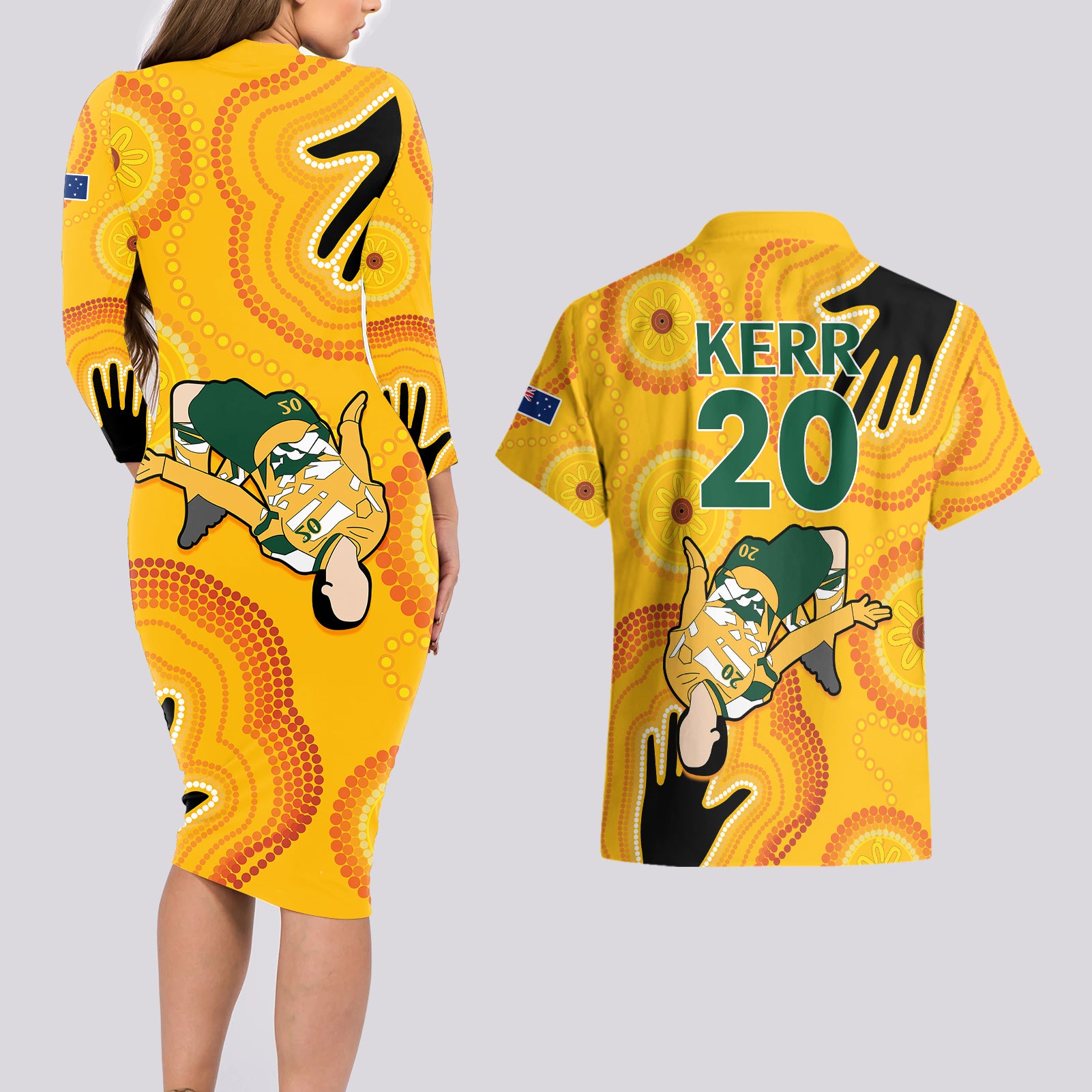 sam-kerr-matildas-couples-matching-long-sleeve-bodycon-dress-and-hawaiian-shirt-australia-soccer-world-cup-2023-quater-final