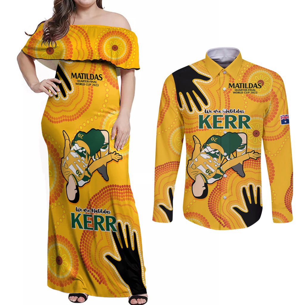 sam-kerr-matildas-couples-matching-off-shoulder-maxi-dress-and-long-sleeve-button-shirts-australia-soccer-world-cup-2023-quater-final