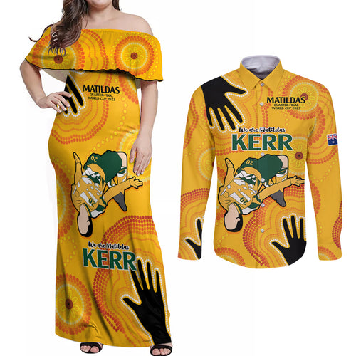 sam-kerr-matildas-couples-matching-off-shoulder-maxi-dress-and-long-sleeve-button-shirts-australia-soccer-world-cup-2023-quater-final