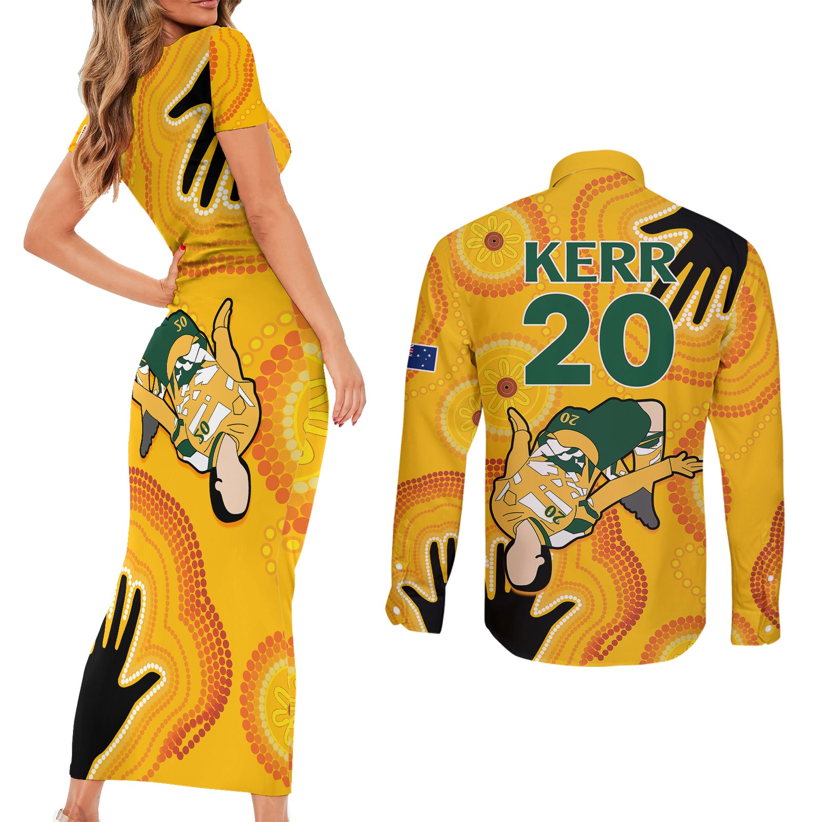 sam-kerr-matildas-couples-matching-short-sleeve-bodycon-dress-and-long-sleeve-button-shirts-australia-soccer-world-cup-2023-quater-final