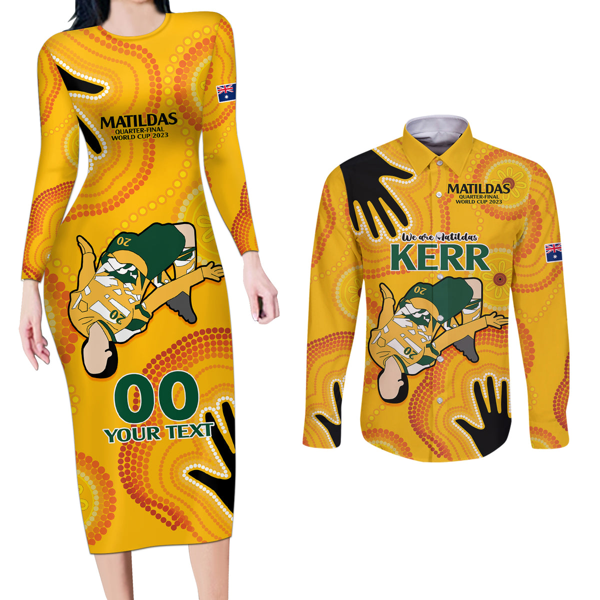 custom-sam-kerr-matildas-couples-matching-long-sleeve-bodycon-dress-and-long-sleeve-button-shirts-australia-soccer-world-cup-2023-quater-final