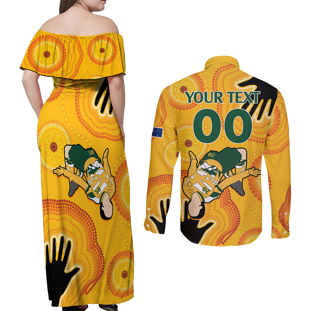 custom-sam-kerr-matildas-couples-matching-off-shoulder-maxi-dress-and-long-sleeve-button-shirts-australia-soccer-world-cup-2023-quater-final