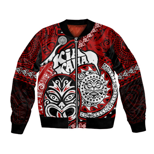 Te Reo Maori New Zealand Bomber Jacket Aotearoa Kia Haka Maori Tribal Tattoo Red Style LT9