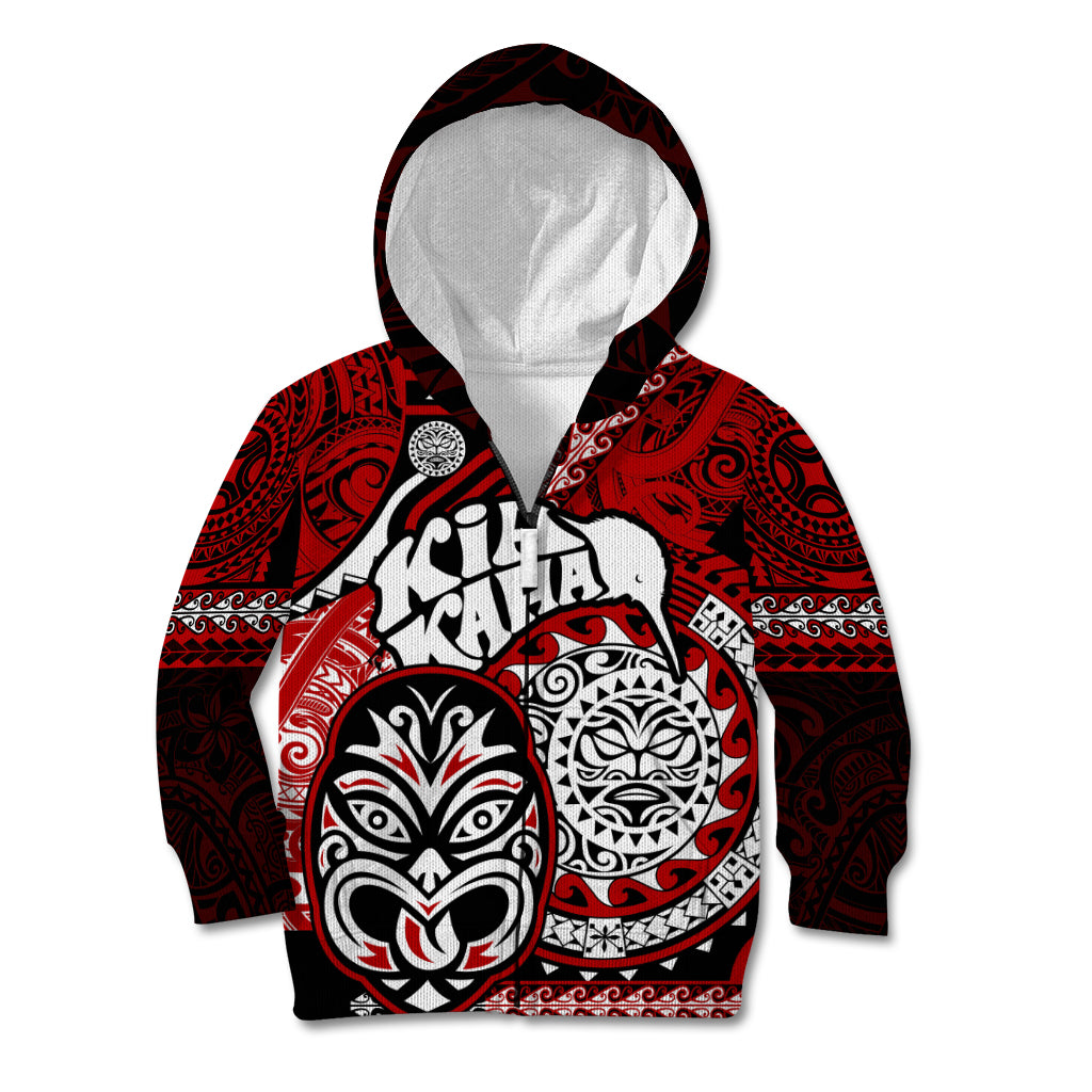 Te Reo Maori New Zealand Kid Hoodie Aotearoa Kia Haka Maori Tribal Tattoo Red Style LT9