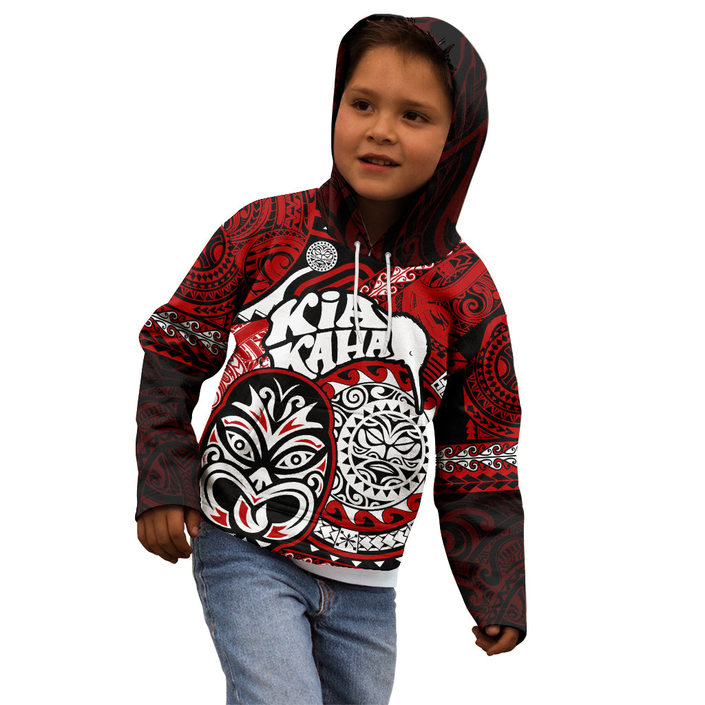 Te Reo Maori New Zealand Kid Hoodie Aotearoa Kia Haka Maori Tribal Tattoo Red Style LT9