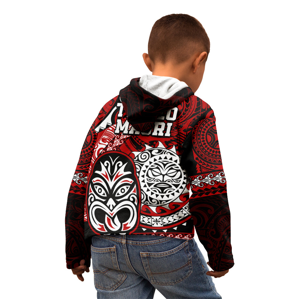 Te Reo Maori New Zealand Kid Hoodie Aotearoa Kia Haka Maori Tribal Tattoo Red Style LT9