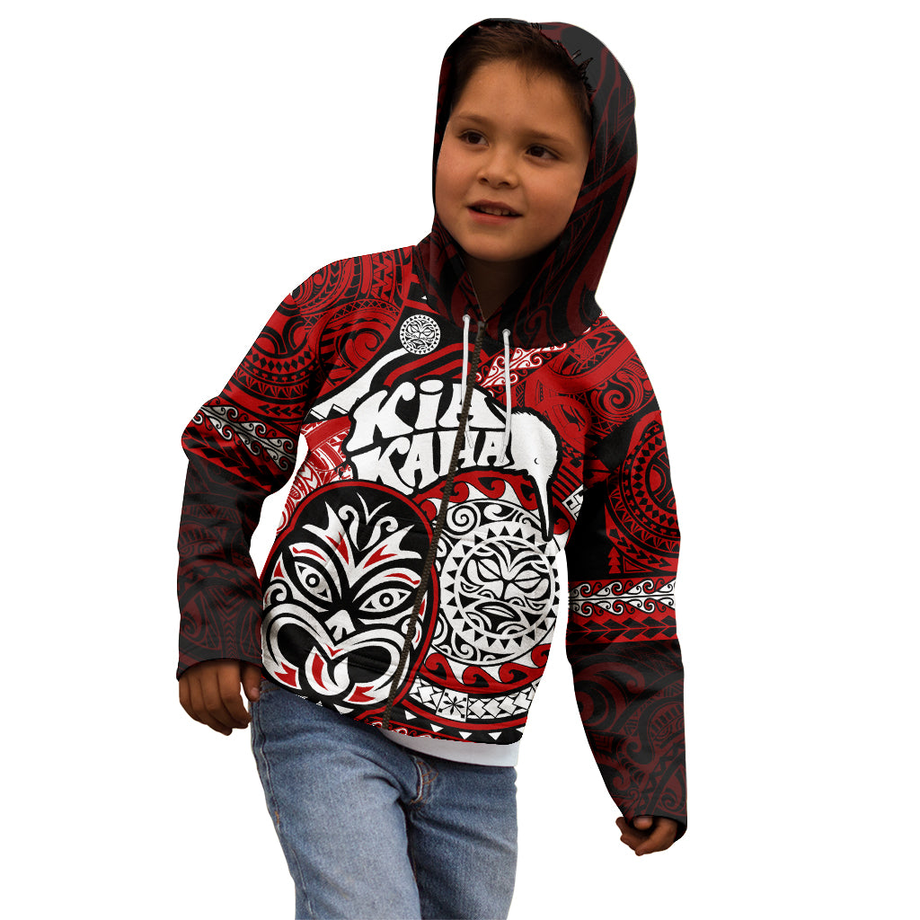 Te Reo Maori New Zealand Kid Hoodie Aotearoa Kia Haka Maori Tribal Tattoo Red Style LT9