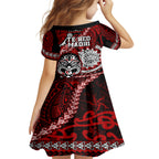 Te Reo Maori New Zealand Kid Short Sleeve Dress Aotearoa Kia Haka Maori Tribal Tattoo Red Style LT9
