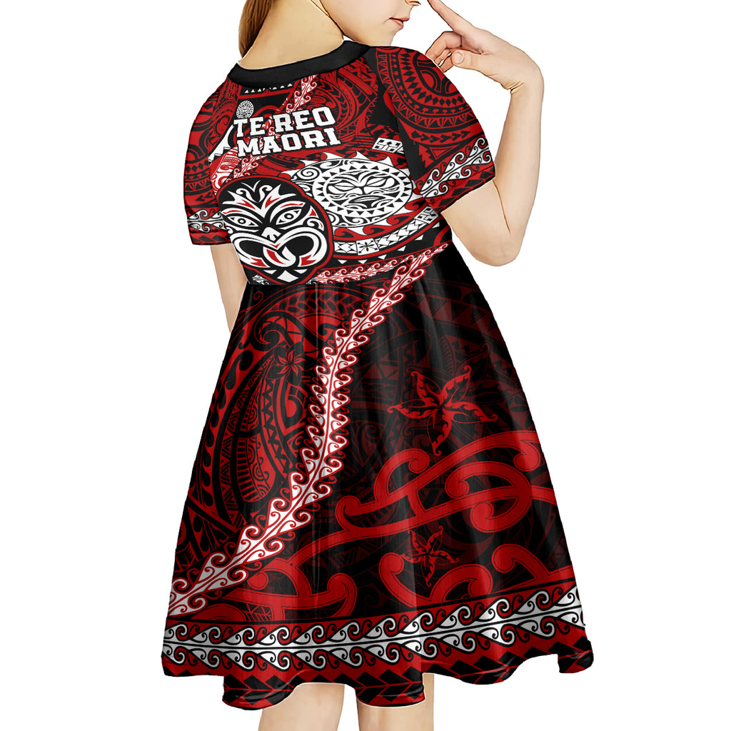 Te Reo Maori New Zealand Kid Short Sleeve Dress Aotearoa Kia Haka Maori Tribal Tattoo Red Style LT9