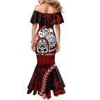 Te Reo Maori New Zealand Mermaid Dress Aotearoa Kia Haka Maori Tribal Tattoo Red Style LT9