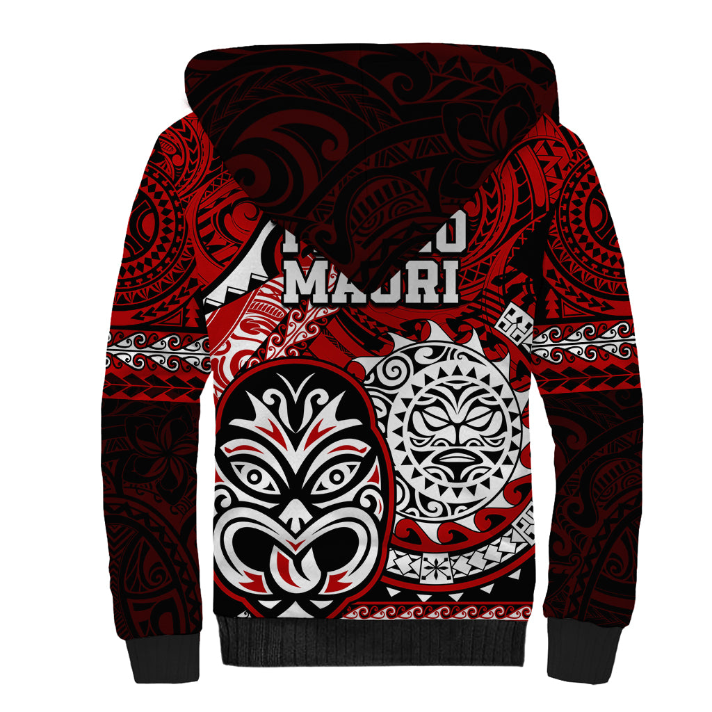 Te Reo Maori New Zealand Sherpa Hoodie Aotearoa Kia Haka Maori Tribal Tattoo Red Style LT9