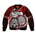 Te Reo Maori New Zealand Sleeve Zip Bomber Jacket Aotearoa Kia Haka Maori Tribal Tattoo Red Style LT9