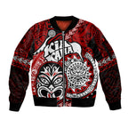 Te Reo Maori New Zealand Sleeve Zip Bomber Jacket Aotearoa Kia Haka Maori Tribal Tattoo Red Style LT9